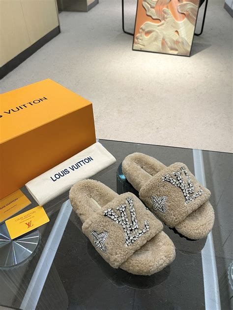 louis vuitton slides pool pillow|louis vuitton fuzzy slides.